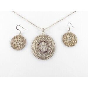 Designer Quality Sterling Silver Ball Necklace & Ball Mesh Pendant and Earring S